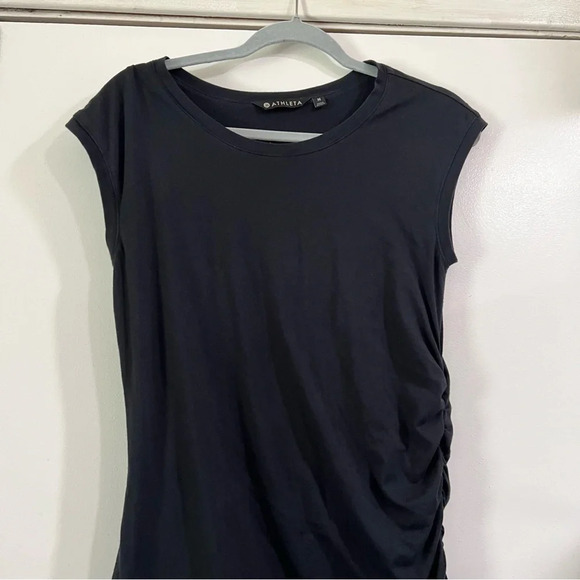 Athleta Black Short Sleeve Dress Ruched Slimming Tee Active M Medium - Picture 7 of 8